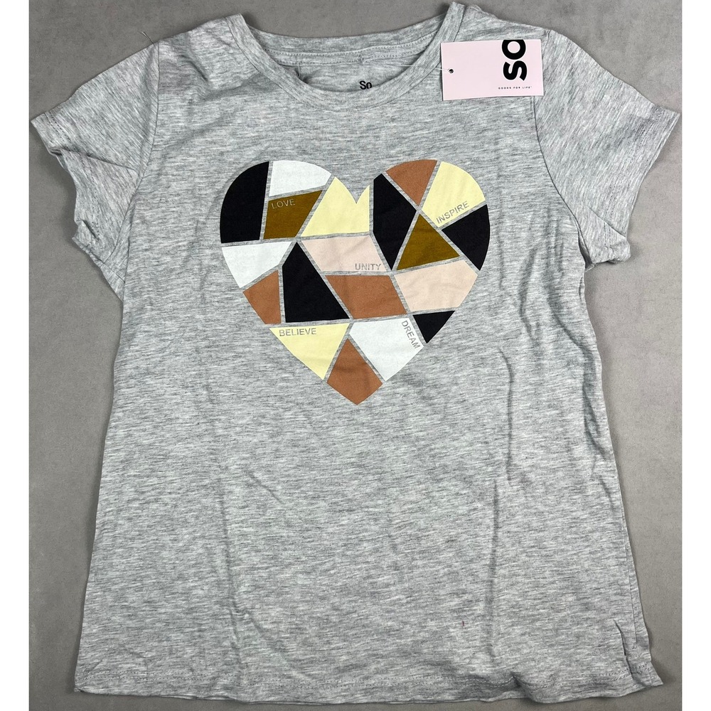 SO Favorite Graphic Tee Gray Geometric Heart Inspirational Words XL New